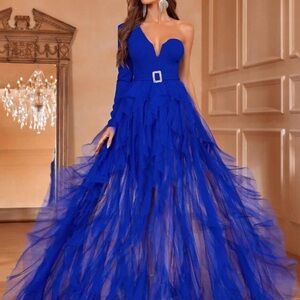 SHEIN Royal Blue One-Shoulder Gown